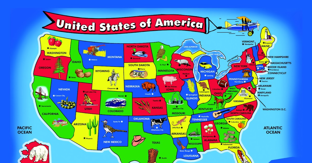 Map Of The United States Of America For Kids | Cities And Towns Map