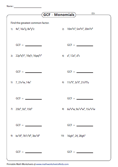 Algebra Multiplying Monomials Worksheet - worksheet
