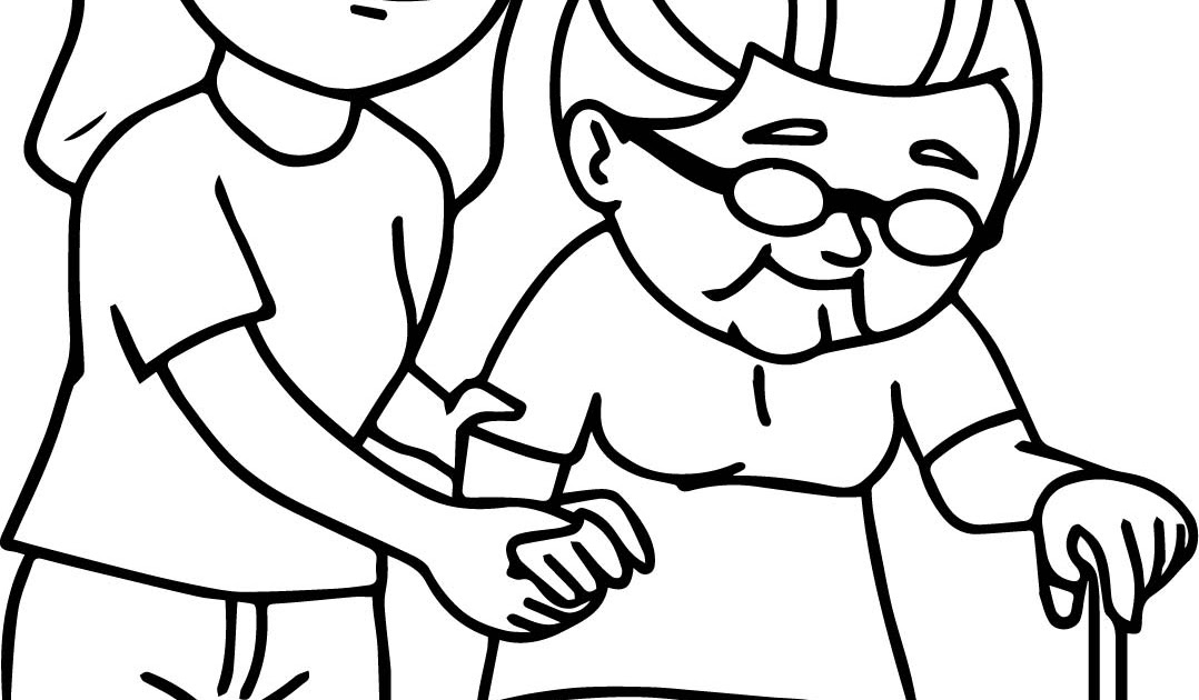 Woman Helping Elderly Woman To Walk Family Coloring Page Wecoloringpage.com