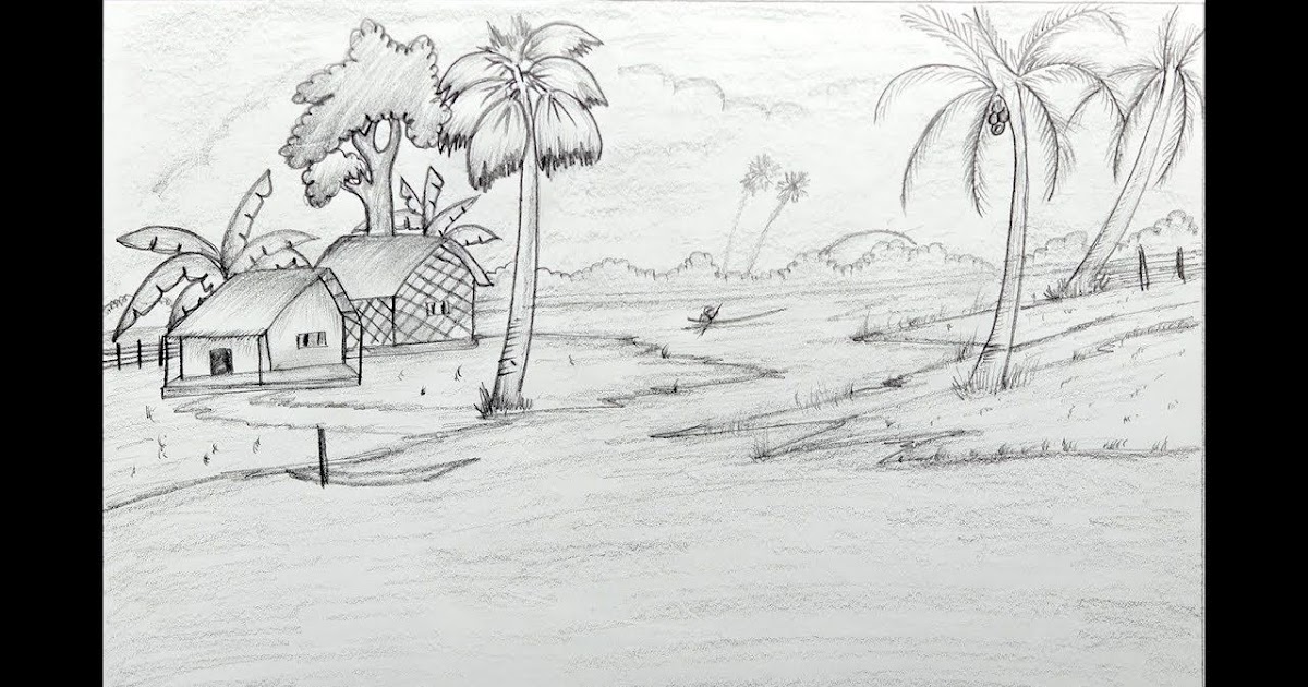 Pencil Drawing Scenery Easy Village Sketch - Dream-to-Meet