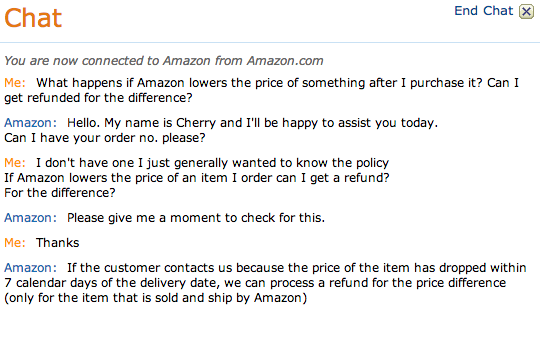 Amazon customer service chat