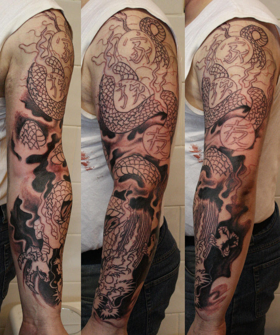 100 Dragon Sleeve Tattoo Designs For Men Fire Breathing