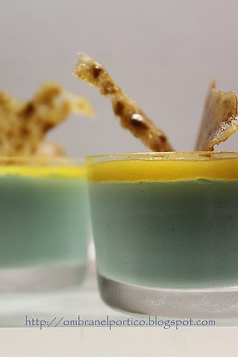 Mousse cioccolato bianco, blue Curaçao e gelatina di frutto della passione