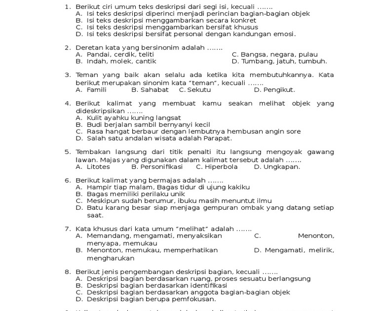 Soal Pilihan Ganda Teks Deskripsi Dan Jawabannya Ops Sekolah Kita