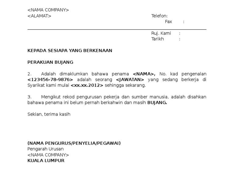 Surat Akuan Bujang Patchfasr