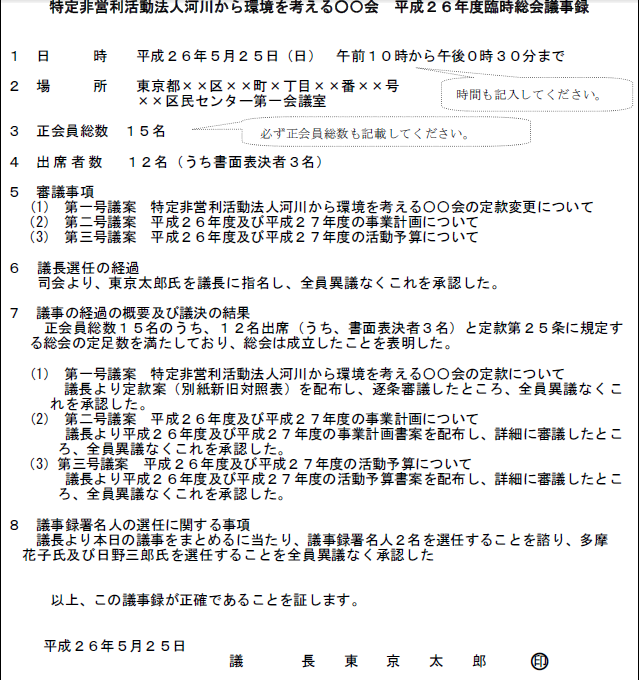 Npo 法人 総会 議事 録 テンプレート
