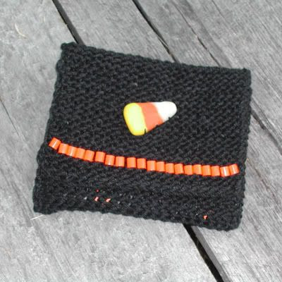 Candy Corn knitted jewelry pouch