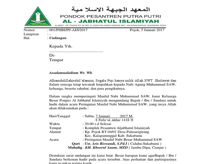 Contoh Surat Undangan Acara Maulid Nabi Muhammad Saw Kumpulan Surat Penting