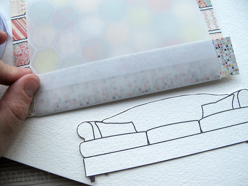 10) Press vellum flap onto adhesive to close the sleeve