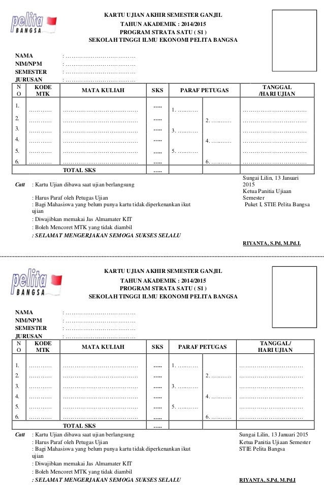 Kartu ujian akhir semester ganjil pelita bangsa Kartu ujian akhir semester ganjil pelita bangsa