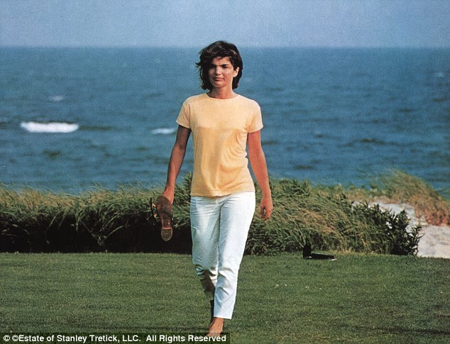 In mourning: Jacqueline Kennedy, backed by Nantucket Sound in 1964, following her husband's assassination