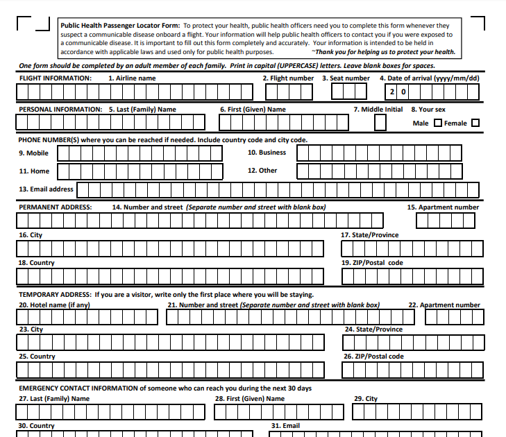 Passenger Locator Form Uk Pdf Printable Printable Forms Free Online