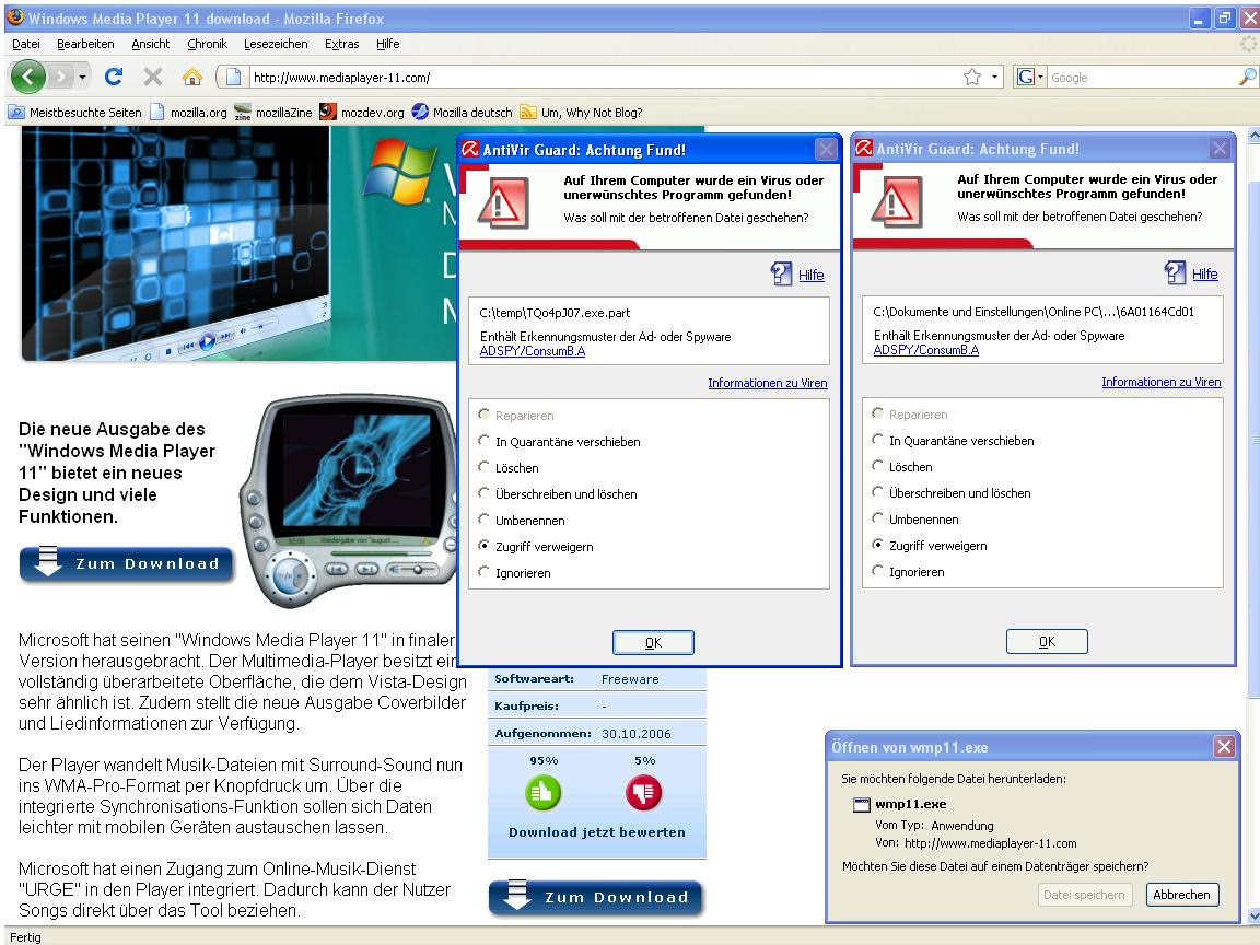 Der AVG-Viren-Scanner ist auch nicht mit dieser Datei zufrieden
