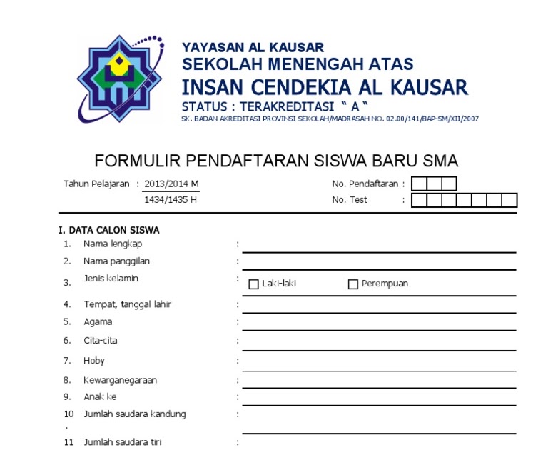 Contoh Formulir Pendaftaran Sekolah Bahasa Inggris