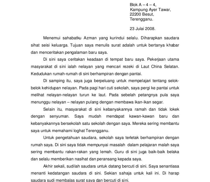 Karangan Surat Rasmi Tentang Tidak Hadir Ke Sekolah - Surat R