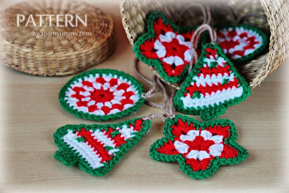 Crochet Christmas Ornaments - Circle, Tree, Star - PDF Pattern