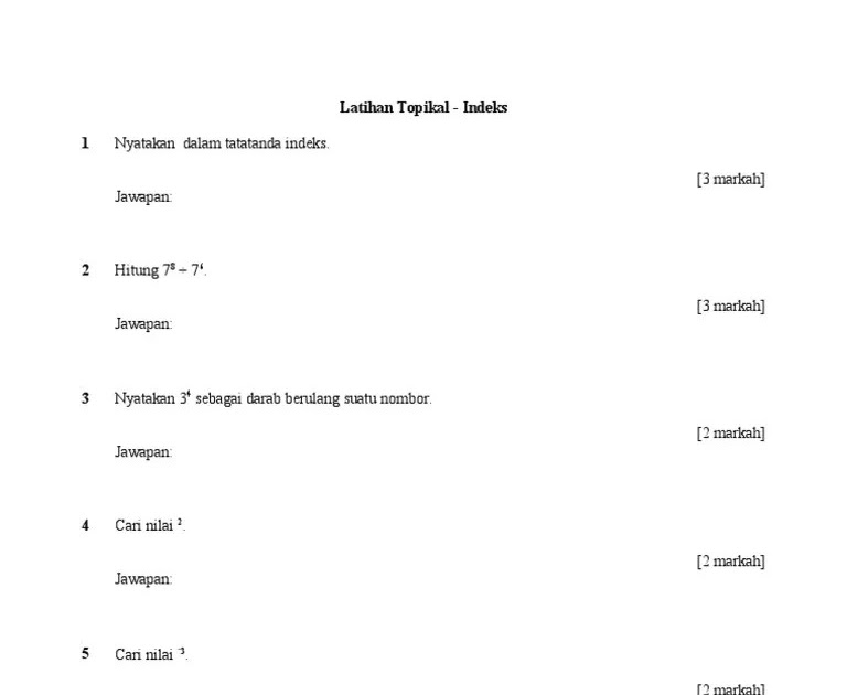 Soalan Indeks Tingkatan 3 Pdf - MALAUKUIT