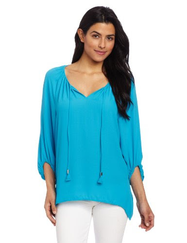 Chaus Women's Peasant Top With Tassels, Cerulean, Medium save | kolinevaci