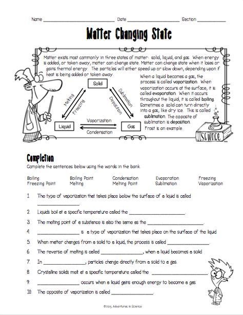 Phase Changes Worksheet Answer Key - worksheet