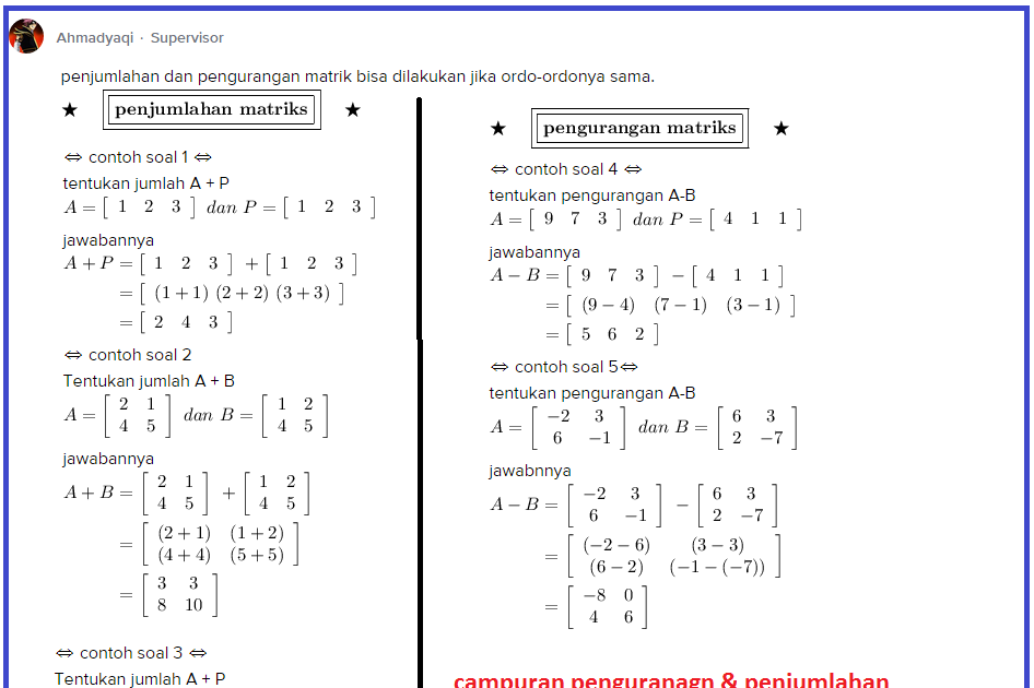 Contoh Latihan Soal: Soal Matematika Tentang Matrik Beserta Jawabannya