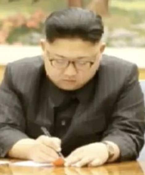 Kim Jong-Un appears to sign the order asking his scientist to proceed with the test