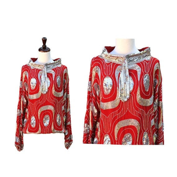 size M-L vintage red silk top