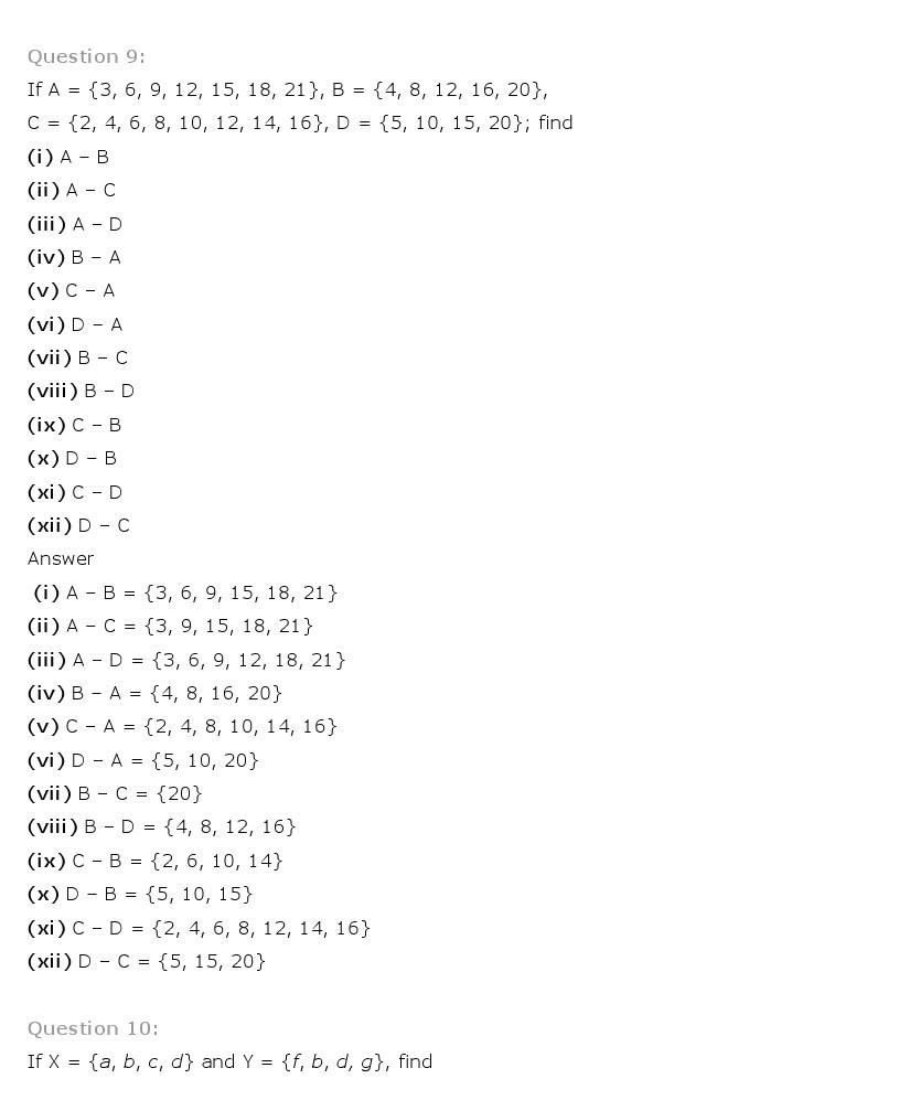 NCERT Solutions for Class 11th Maths Chapter 1 - Sets