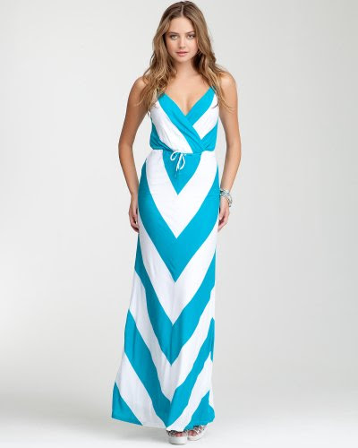 Bebe Mitered Stripe Maxi Dress CAPRI BREEZE-WHITE Size X-Small