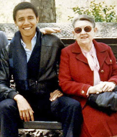 Barrack Obama and
his Grandmother, Madelyn Dunham Pictured: Barrack Obama and his Grandmother, Madelyn Dunham.
“Madeline Dunham was a volunteer at the Oahu Circuit Court probate
department and had access to the Social Security numbers of deceased
people.”