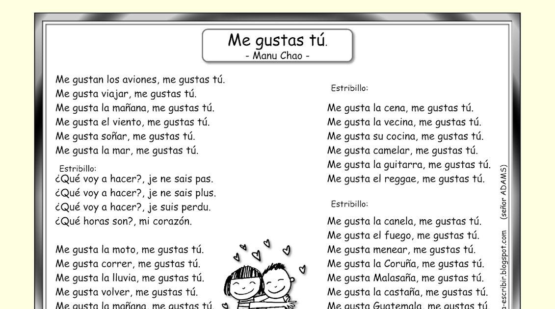 Manu Chao Me Gustas Tu Paroles Me Gustas Tu Manu Chao Spanish Class - BHe