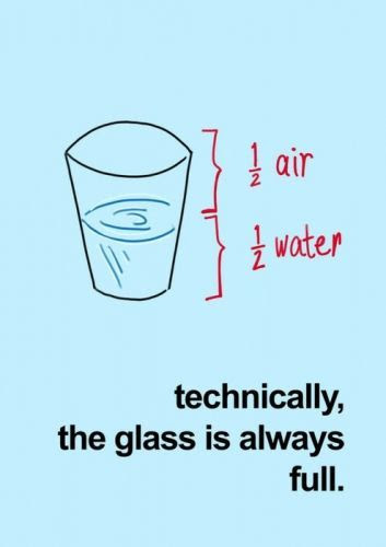 1/2 air 1/2 water technically, the glass is always full