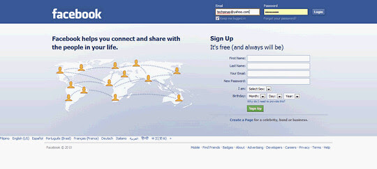 facebook login page