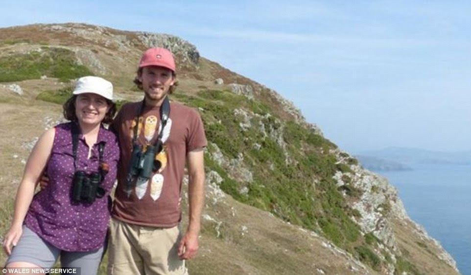 Smitten: Sian Stacey, 26, has swapped her job for a charity in Cardiff to join her boyfriend Mark Carter, 28, on tiny Bardsey Island, a remote isle two miles off the Llyn Peninsula in North Wales