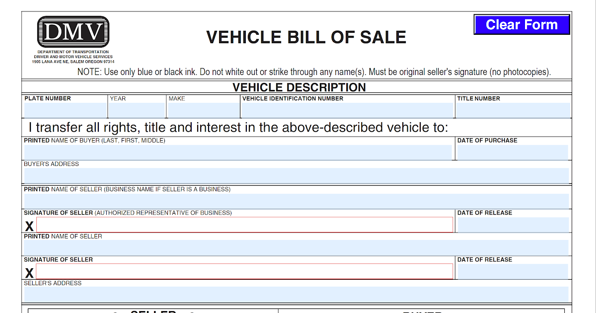 Oregon Dmv Bill Of Sale Car Car Sale and Rentals