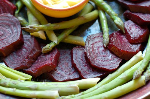 Roasted beets & asparagus with lemon aioli by Eve Fox, Garden of Eating blog, copyright 2011