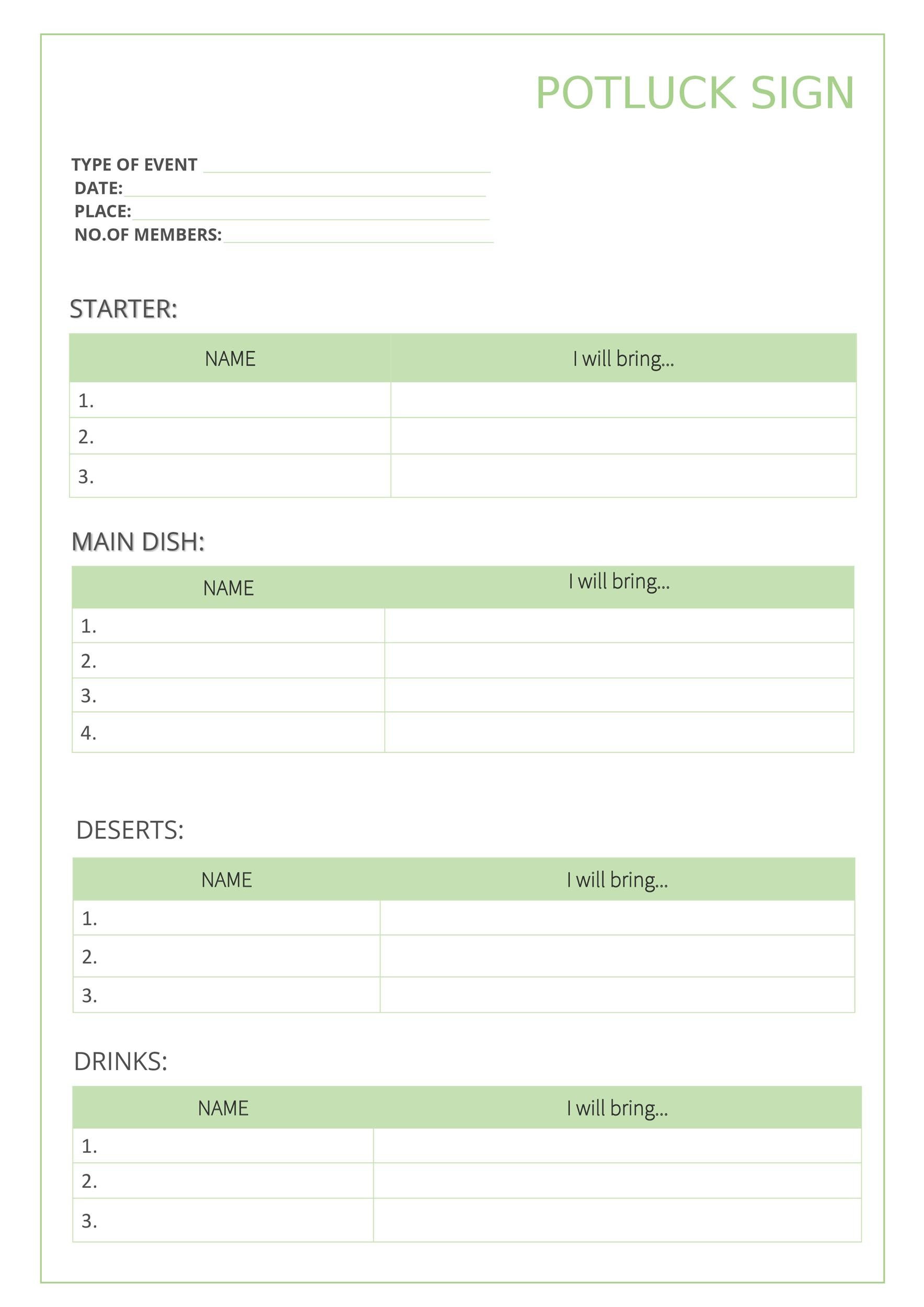 Potluck Signup Sheet Template Microsoft Classles Democracy