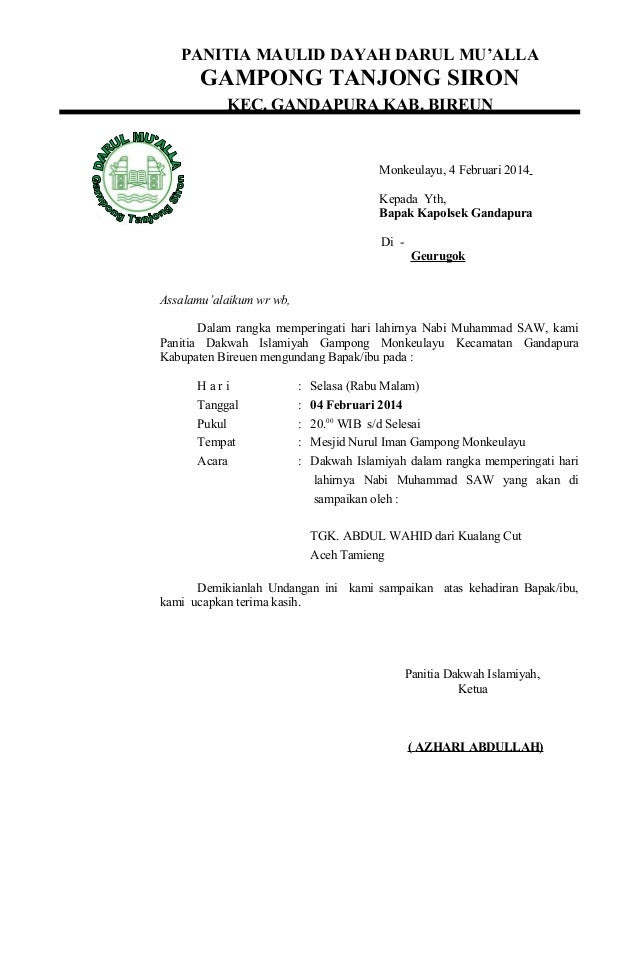 Contoh Undangan Maulid 2019