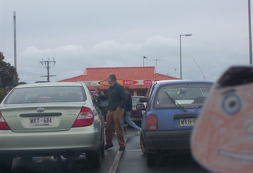 Stanley waits in the Goolwa supermarket carpark