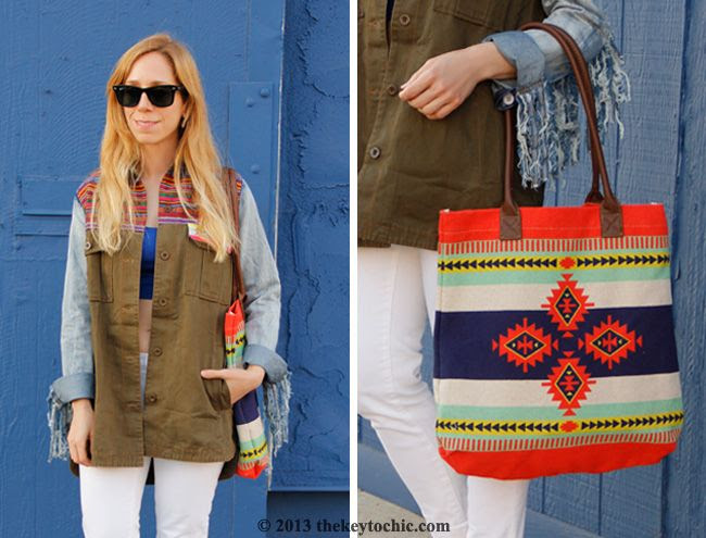 Boohoo Ava denim and Aztec jacket, Gap white skinny jeans, Mossimo Leonore sandals, Target Style, Los Angeles fashion and personal style blog, summer 2013 style