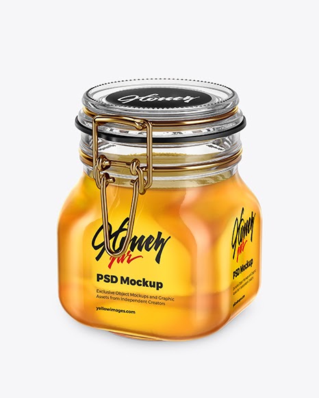 Download 100ml Glass Pure Honey Jar Clamp Lid Mockup Half Side View High Angle Shot Glass Jar With Honey Mockup In Jar Mockups On Yellow Images Object A Collection Of Free PSD Mockup Templates