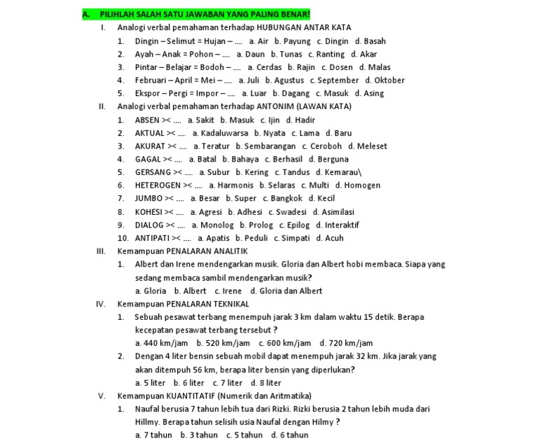 Contoh Soal Psikotes Jurusan Ipa
