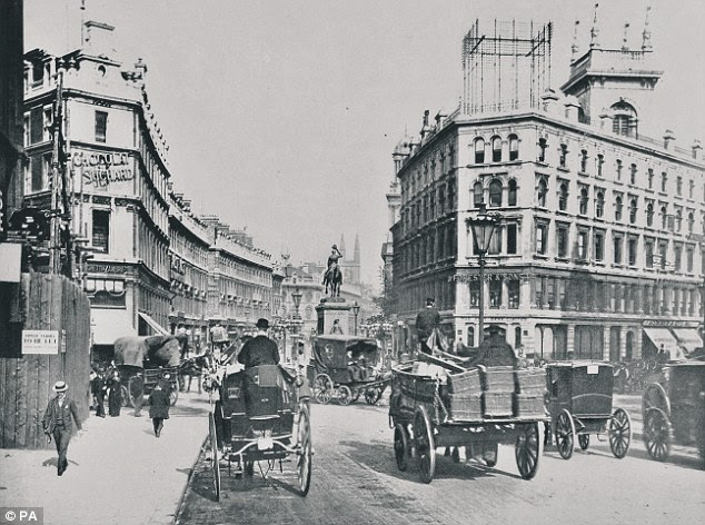 Heyday: A photo of Holborn Circus taken around 1890. The London landmark is among the ten most threatened Victorian and Edwardian buildings according to a list by the Victorian Society 