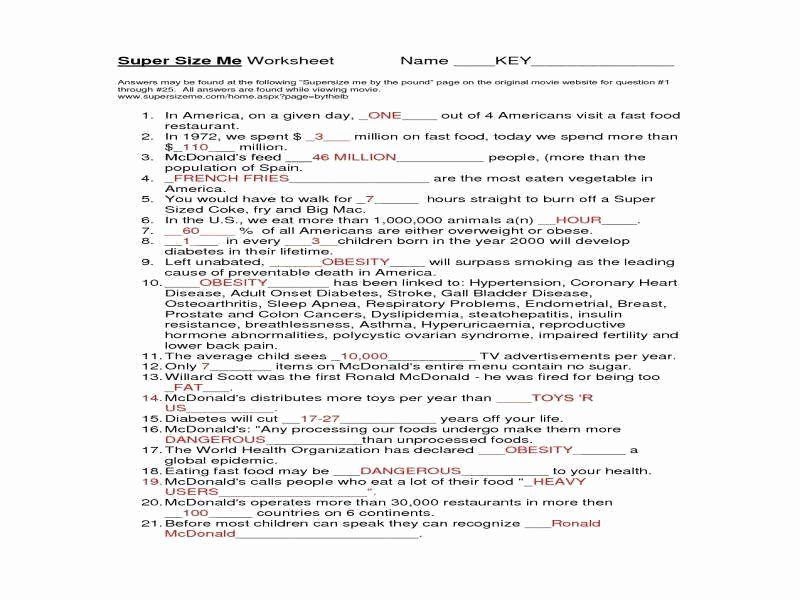 Super Size Me Video Worksheet Answers - worksheet