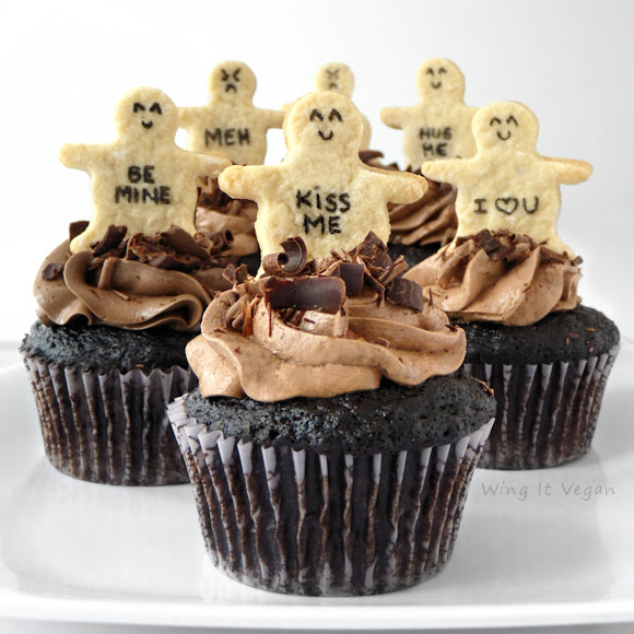 Valentine's Day Chocolate Cupcakes with Cookie Toppers