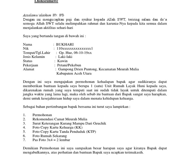 40+ Contoh Surat Permohonan Bantuan Rumah Layak Huni ...