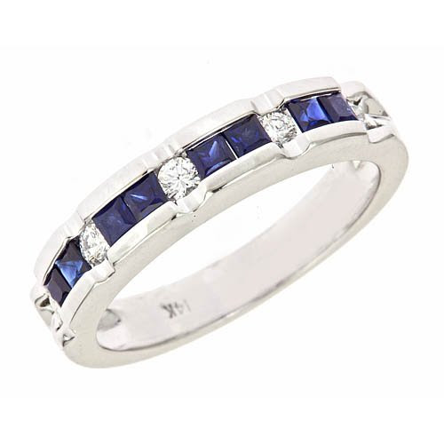 0.80ct Channel Set Diamond and Sapphire Wedding Anniversary Band Ring ...