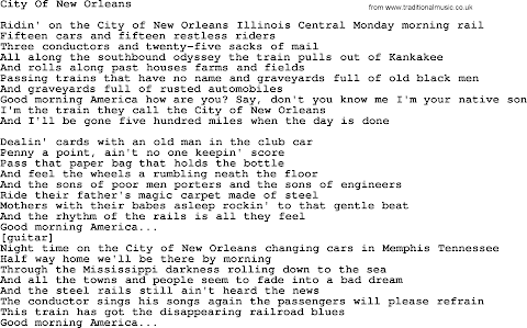 City Of New Orleans Lyrics Willie Nelson