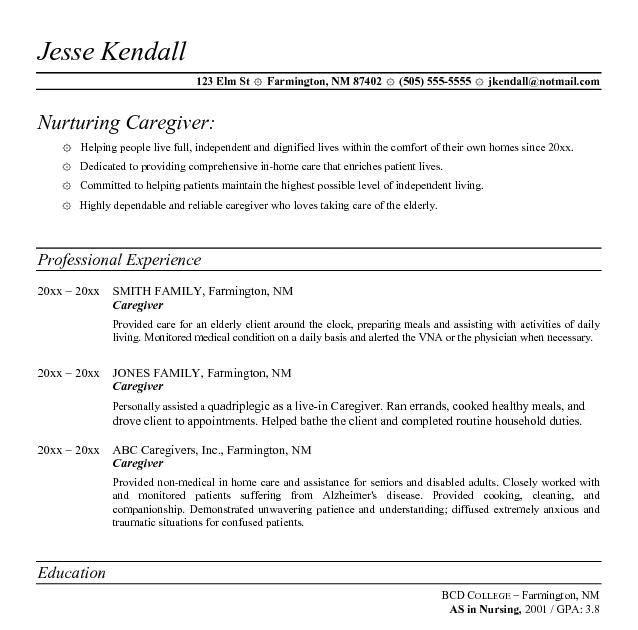 Caregiver Resume No Experience