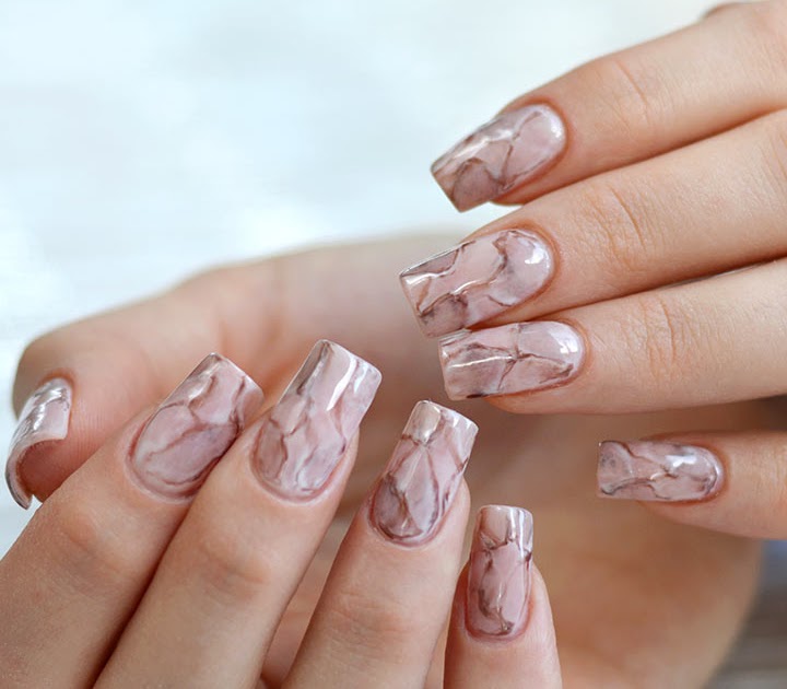 Peach White And Pink Marble Nails Nail and Manicure Trends