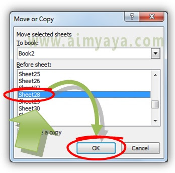Gambar: Cara memindahkan sheet dengan menggunakan dialog Move or Copy Microsoft Excel